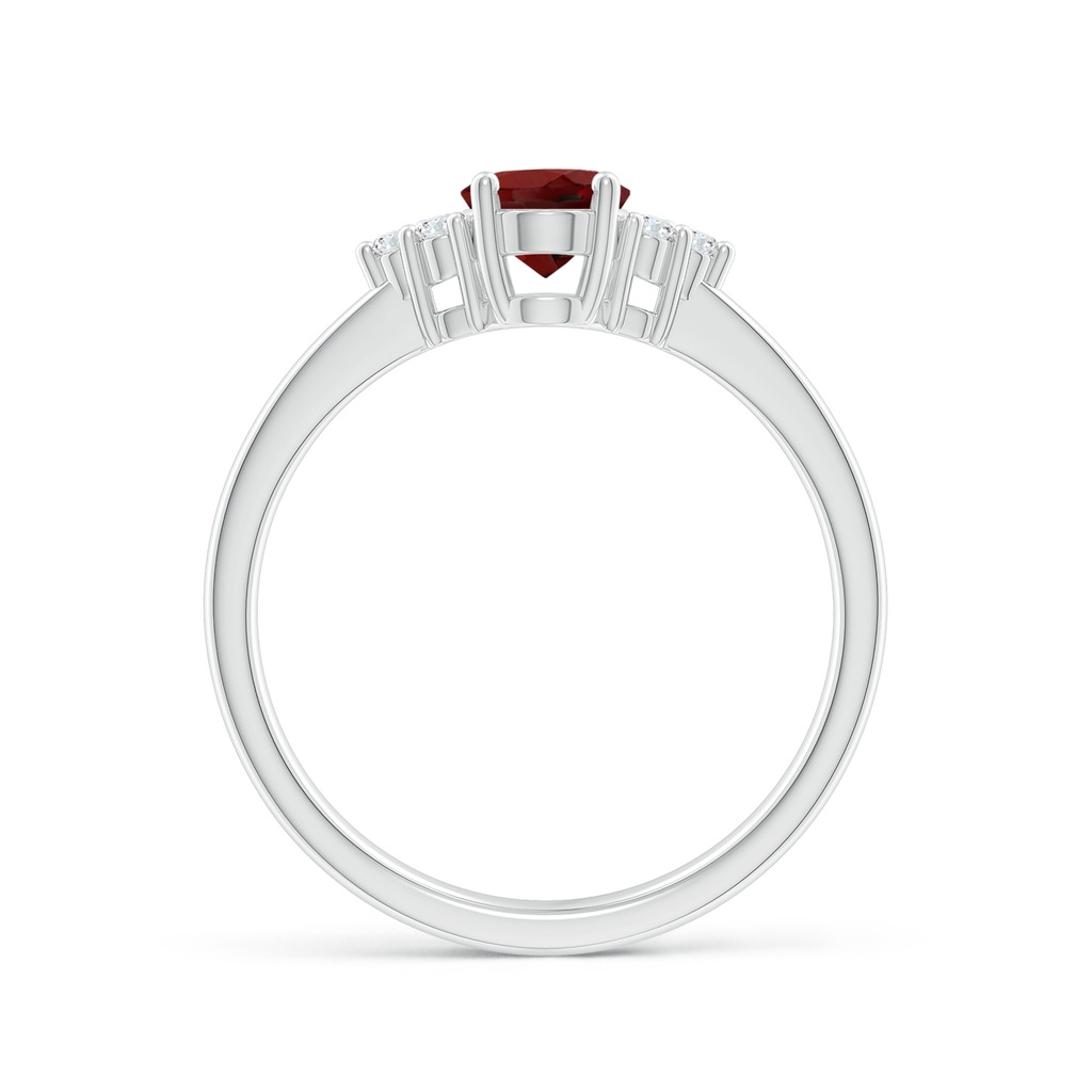 7x5mm AAAA Solitaire Oval Garnet Ring with Trio Diamond Accents in White Gold Side 1