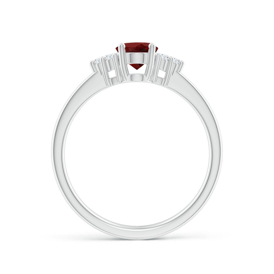 7x5mm AAAA Solitaire Oval Garnet Ring with Trio Diamond Accents in White Gold side 1