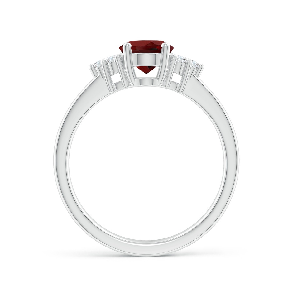 8x6mm AAAA Solitaire Oval Garnet Ring with Trio Diamond Accents in P950 Platinum side 1
