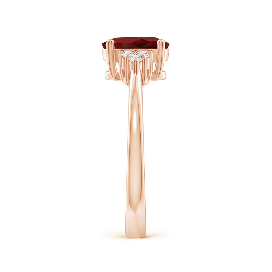 8x6mm AAAA Solitaire Oval Garnet Ring with Trio Diamond Accents in Rose Gold side 2