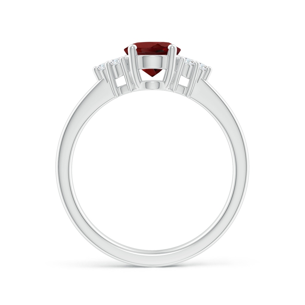 8x6mm AAAA Solitaire Oval Garnet Ring with Trio Diamond Accents in White Gold Side 1