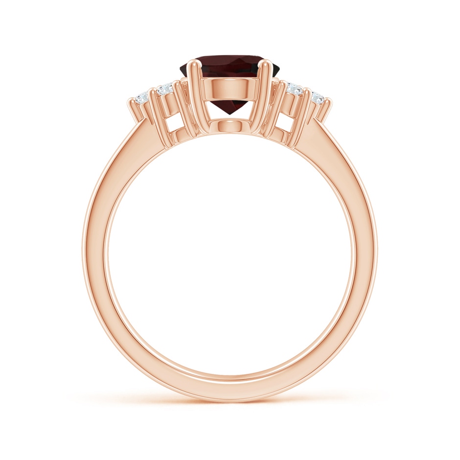 9x7mm A Solitaire Oval Garnet Ring with Trio Diamond Accents in Rose Gold side 1