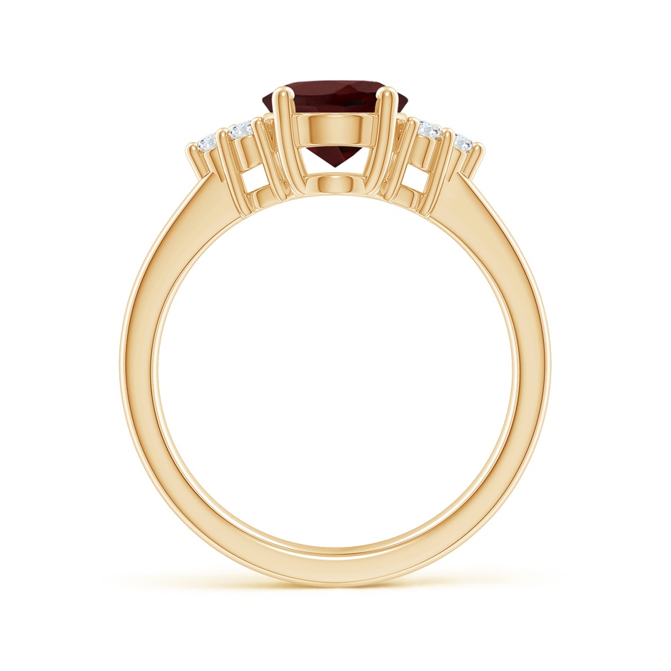 9x7mm AA Solitaire Oval Garnet Ring with Trio Diamond Accents in Yellow Gold side 1