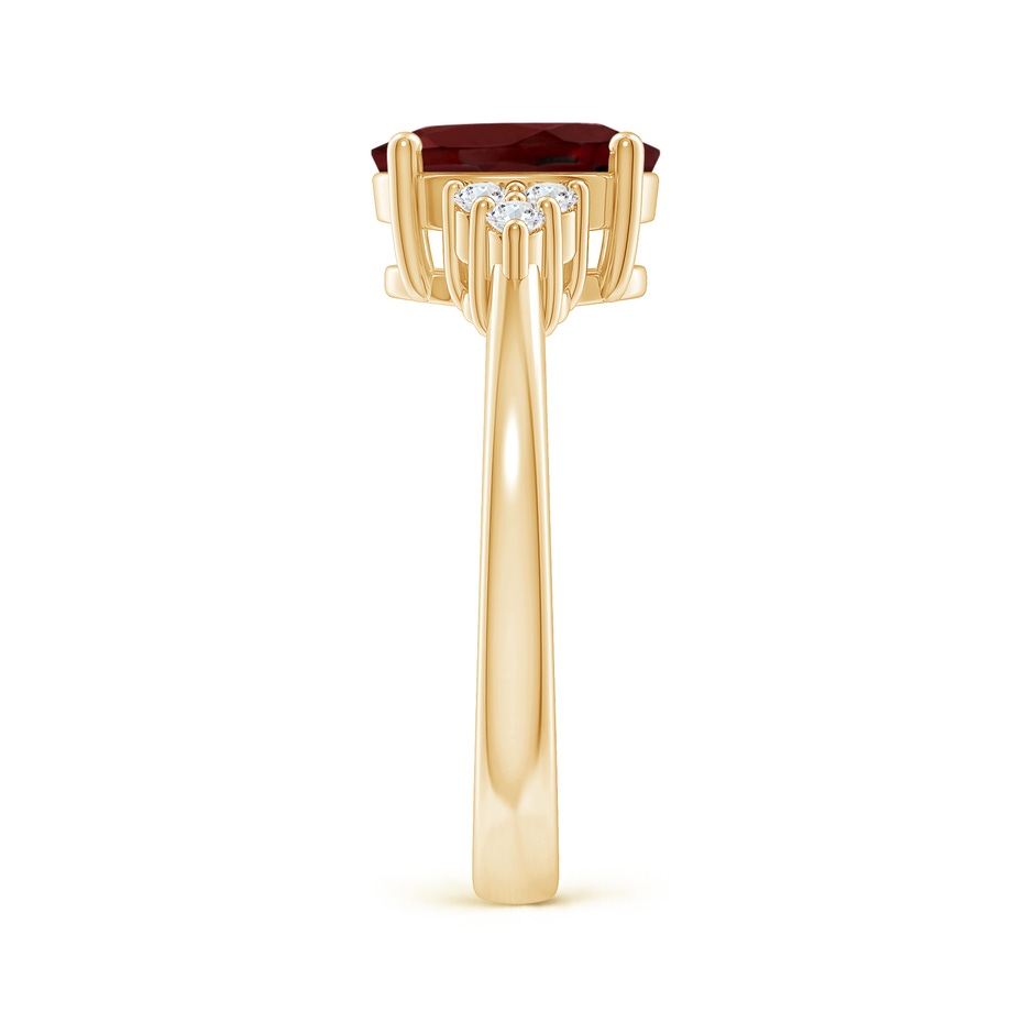 9x7mm AAA Solitaire Oval Garnet Ring with Trio Diamond Accents in Yellow Gold side 2