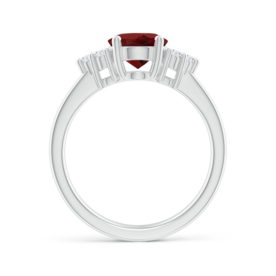 9x7mm AAAA Solitaire Oval Garnet Ring with Trio Diamond Accents in P950 Platinum side 1