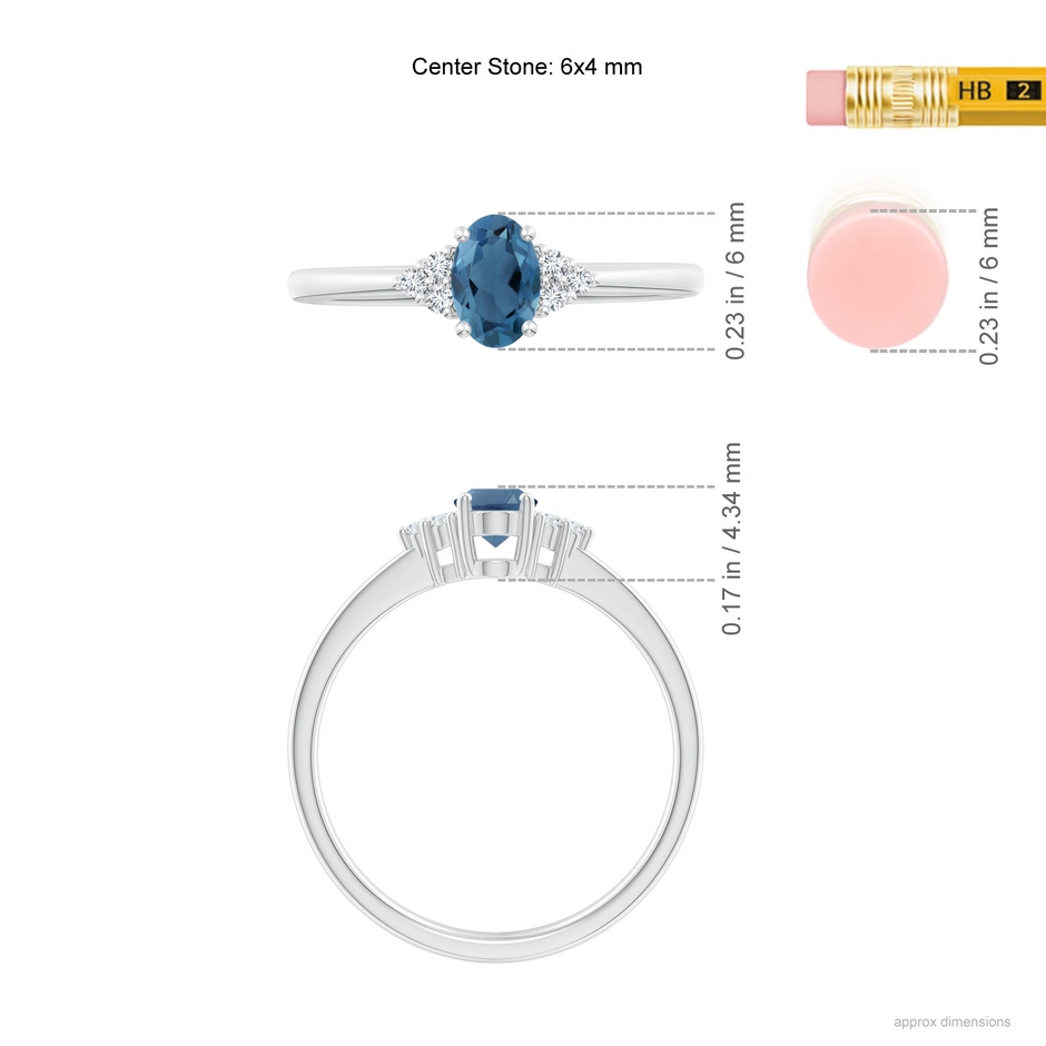 6x4mm A Solitaire Oval London Blue Topaz and Diamond Promise Ring in P950 Platinum ruler