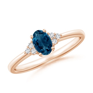 6x4mm AAAA Solitaire Oval London Blue Topaz and Diamond Promise Ring in Rose Gold