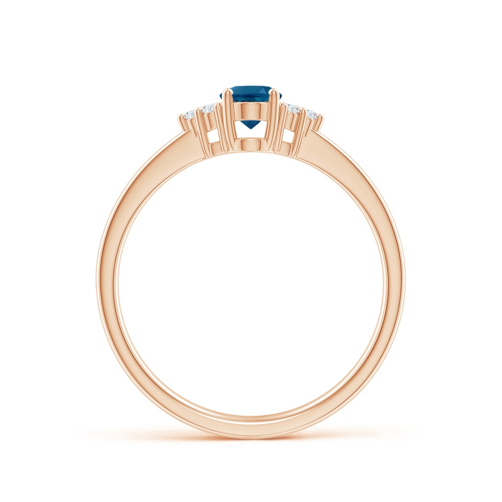 6x4mm AAAA Solitaire Oval London Blue Topaz and Diamond Promise Ring in Rose Gold - side 1