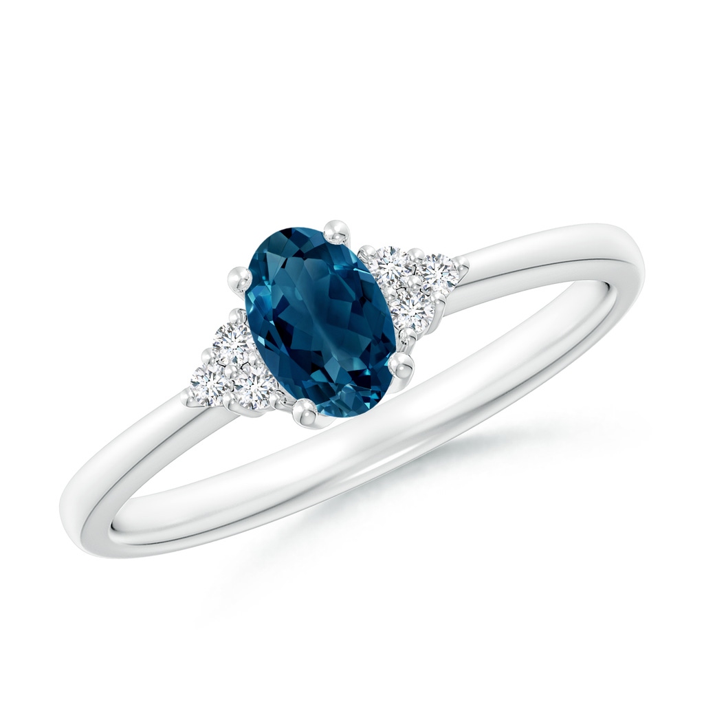 6x4mm AAAA Solitaire Oval London Blue Topaz and Diamond Promise Ring in White Gold