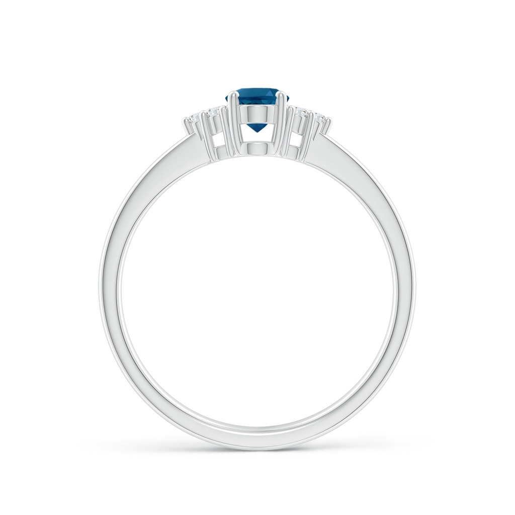 6x4mm AAAA Solitaire Oval London Blue Topaz and Diamond Promise Ring in White Gold - side 1