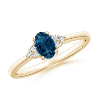 6x4mm AAAA Solitaire Oval London Blue Topaz and Diamond Promise Ring in Yellow Gold