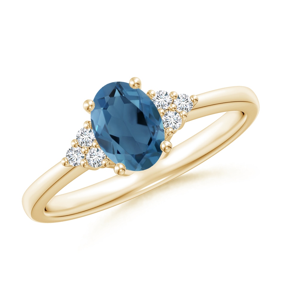 7x5mm A Solitaire Oval London Blue Topaz and Diamond Promise Ring in Yellow Gold 