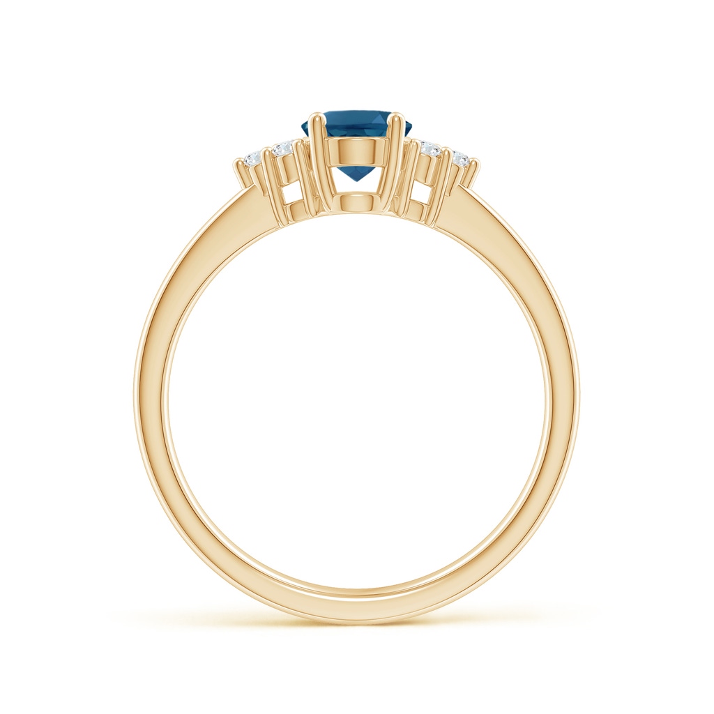 7x5mm AAA Solitaire Oval London Blue Topaz and Diamond Promise Ring in Yellow Gold - side 1