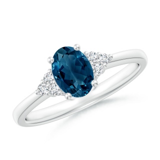 7x5mm AAAA Solitaire Oval London Blue Topaz and Diamond Promise Ring in P950 Platinum