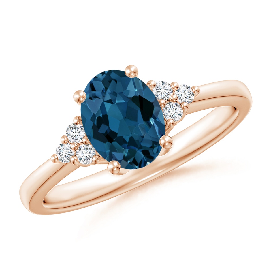 8x6mm AAA Solitaire Oval London Blue Topaz and Diamond Promise Ring in Rose Gold 