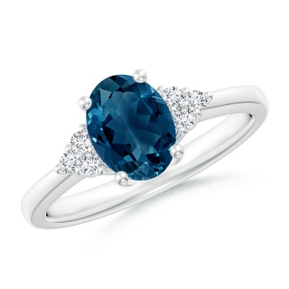 8x6mm AAAA Solitaire Oval London Blue Topaz and Diamond Promise Ring in P950 Platinum