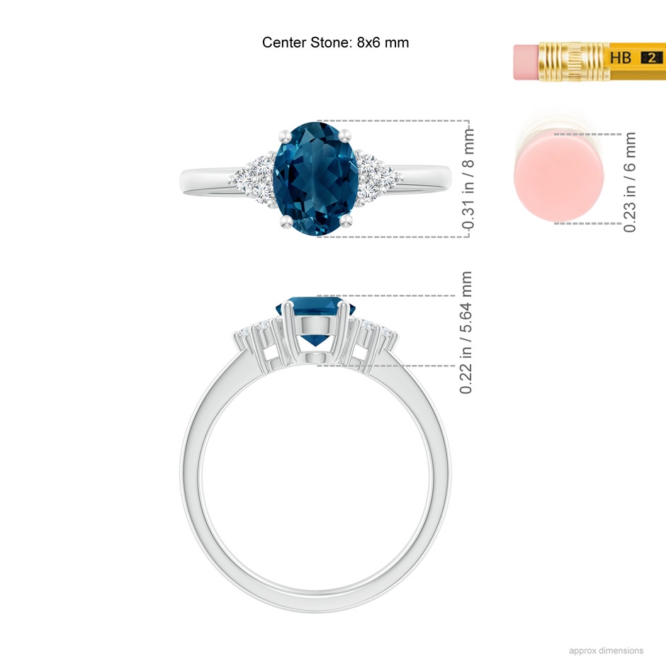 8x6mm AAAA Solitaire Oval London Blue Topaz and Diamond Promise Ring in P950 Platinum ruler