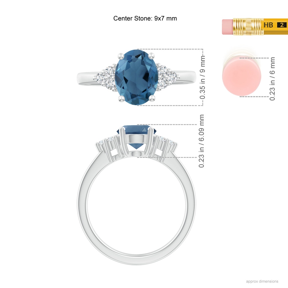 9x7mm A Solitaire Oval London Blue Topaz and Diamond Promise Ring in P950 Platinum ruler