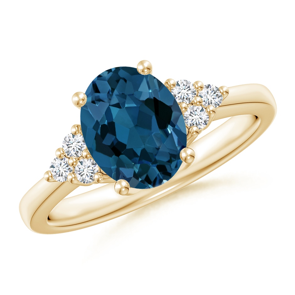 9x7mm AAA Solitaire Oval London Blue Topaz and Diamond Promise Ring in Yellow Gold 