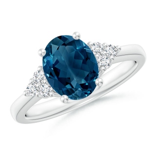 9x7mm AAAA Solitaire Oval London Blue Topaz and Diamond Promise Ring in P950 Platinum