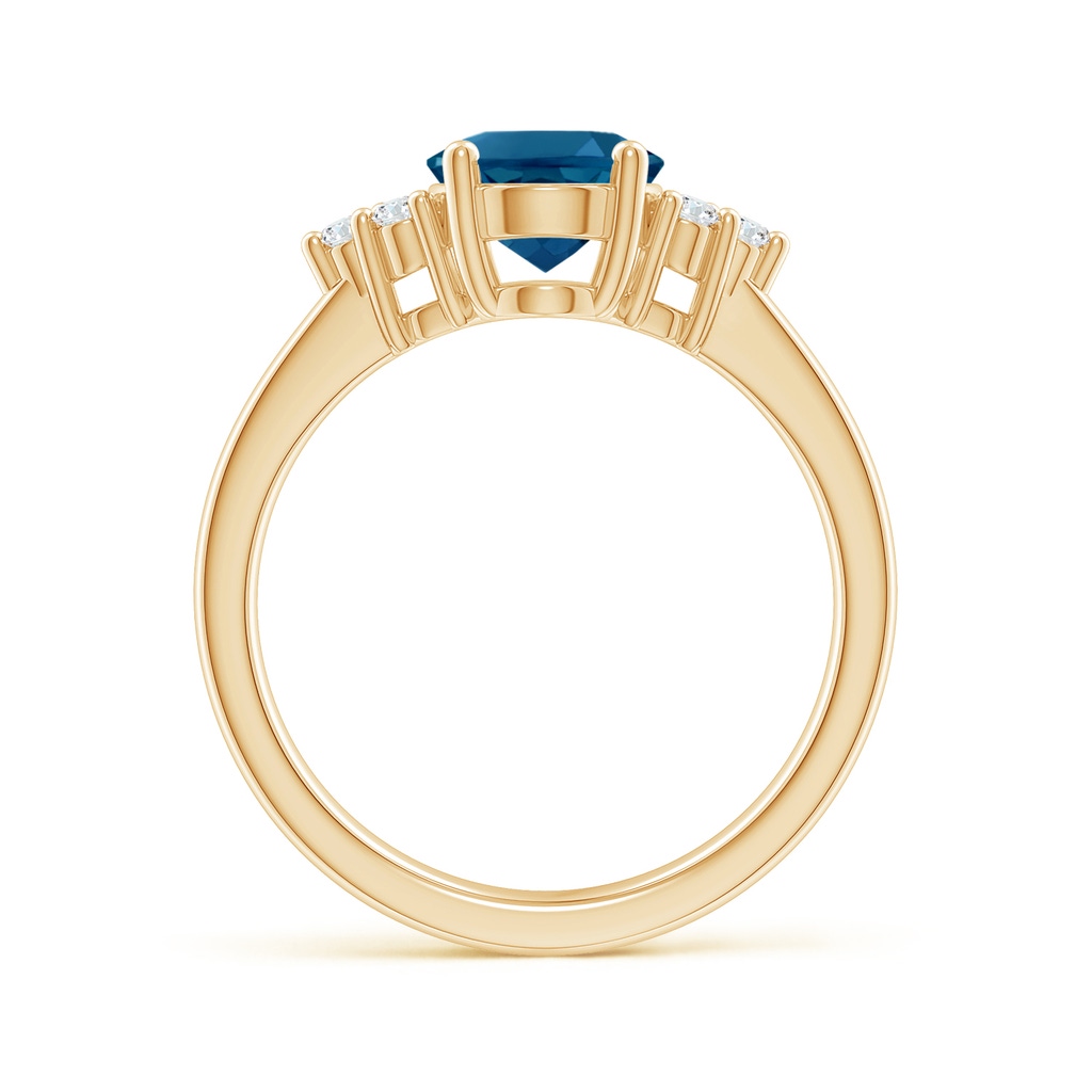 9x7mm AAAA Solitaire Oval London Blue Topaz and Diamond Promise Ring in Yellow Gold - side 1