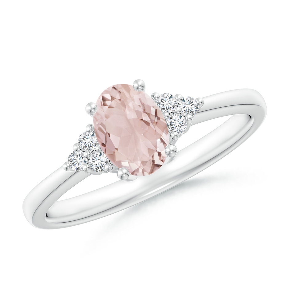 7x5mm A Solitaire Oval Morganite Ring with Trio Diamond Accents in White Gold 