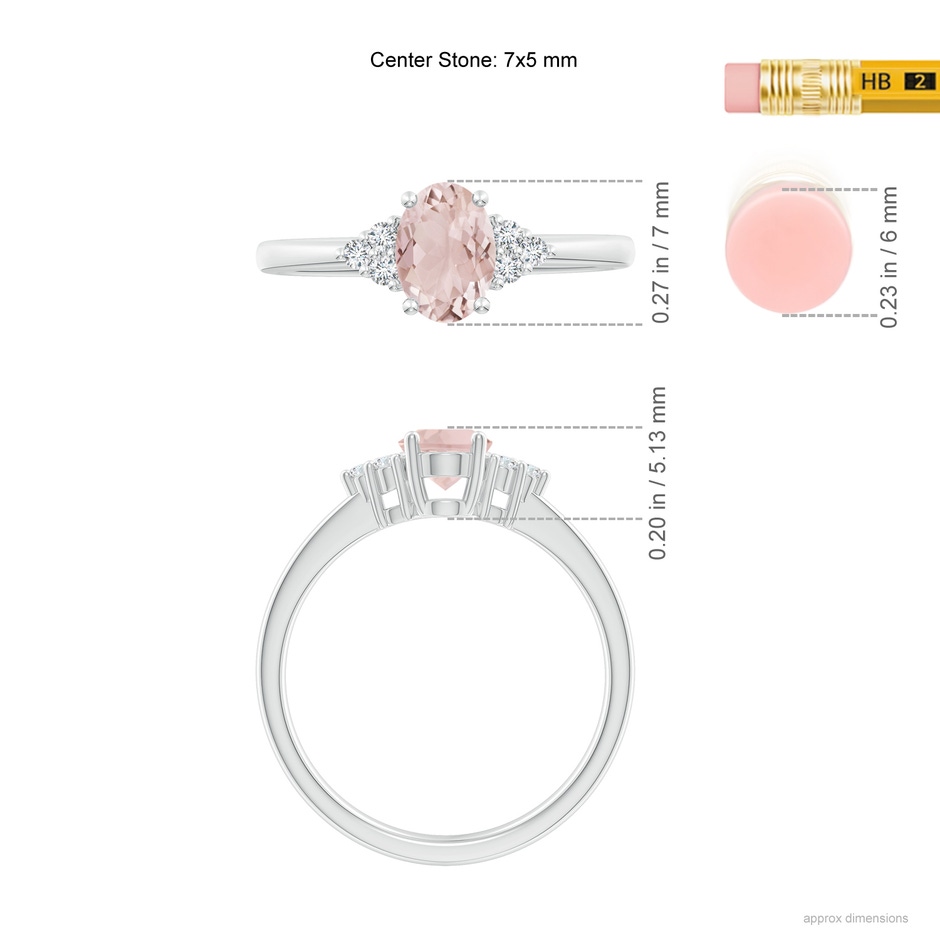 7x5mm A Solitaire Oval Morganite Ring with Trio Diamond Accents in White Gold ruler