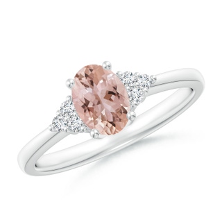 7x5mm AAA Solitaire Oval Morganite Ring with Trio Diamond Accents in White Gold