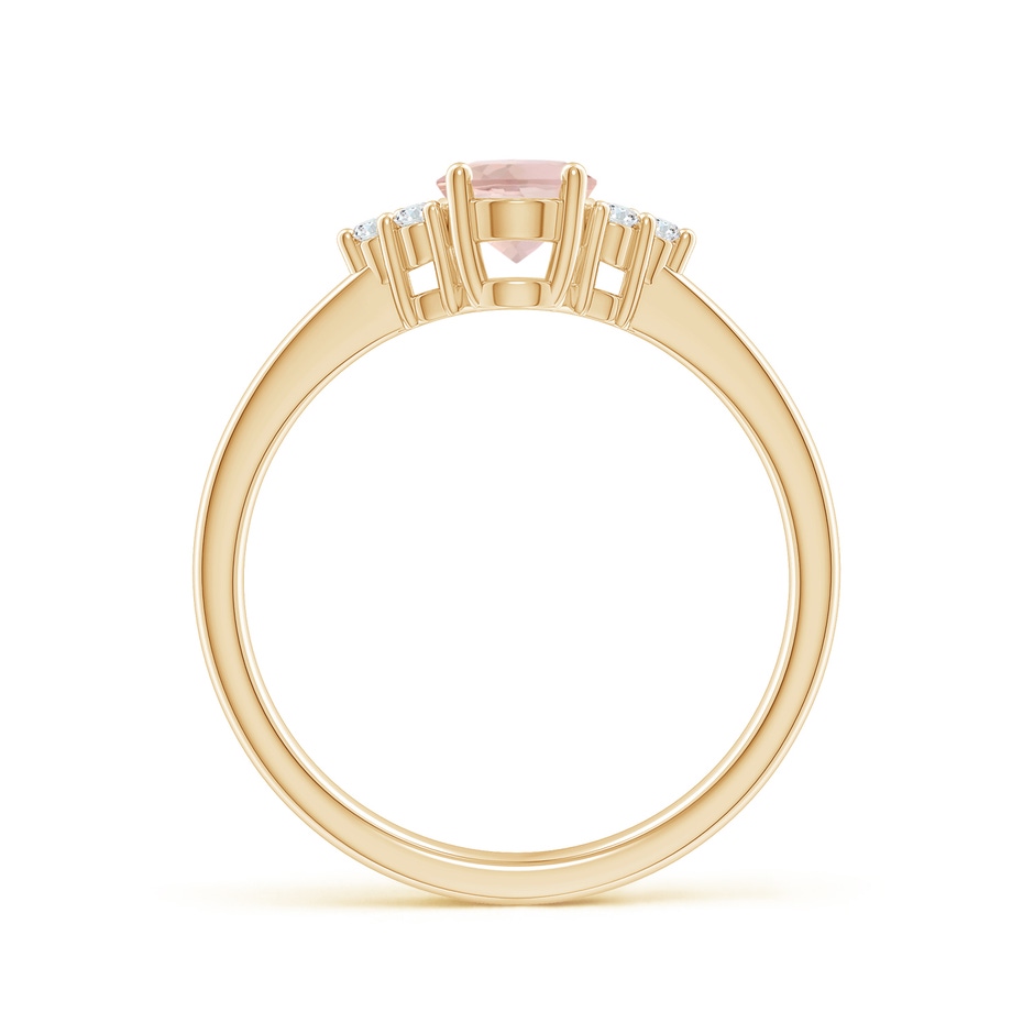 7x5mm AAA Solitaire Oval Morganite Ring with Trio Diamond Accents in Yellow Gold side 199
