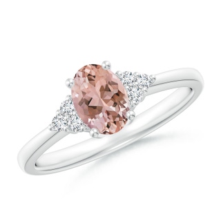 7x5mm AAAA Solitaire Oval Morganite Ring with Trio Diamond Accents in P950 Platinum