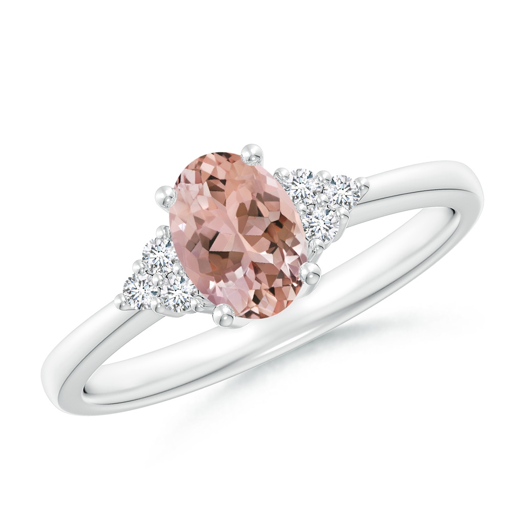 7x5mm AAAA Solitaire Oval Morganite Ring with Trio Diamond Accents in White Gold