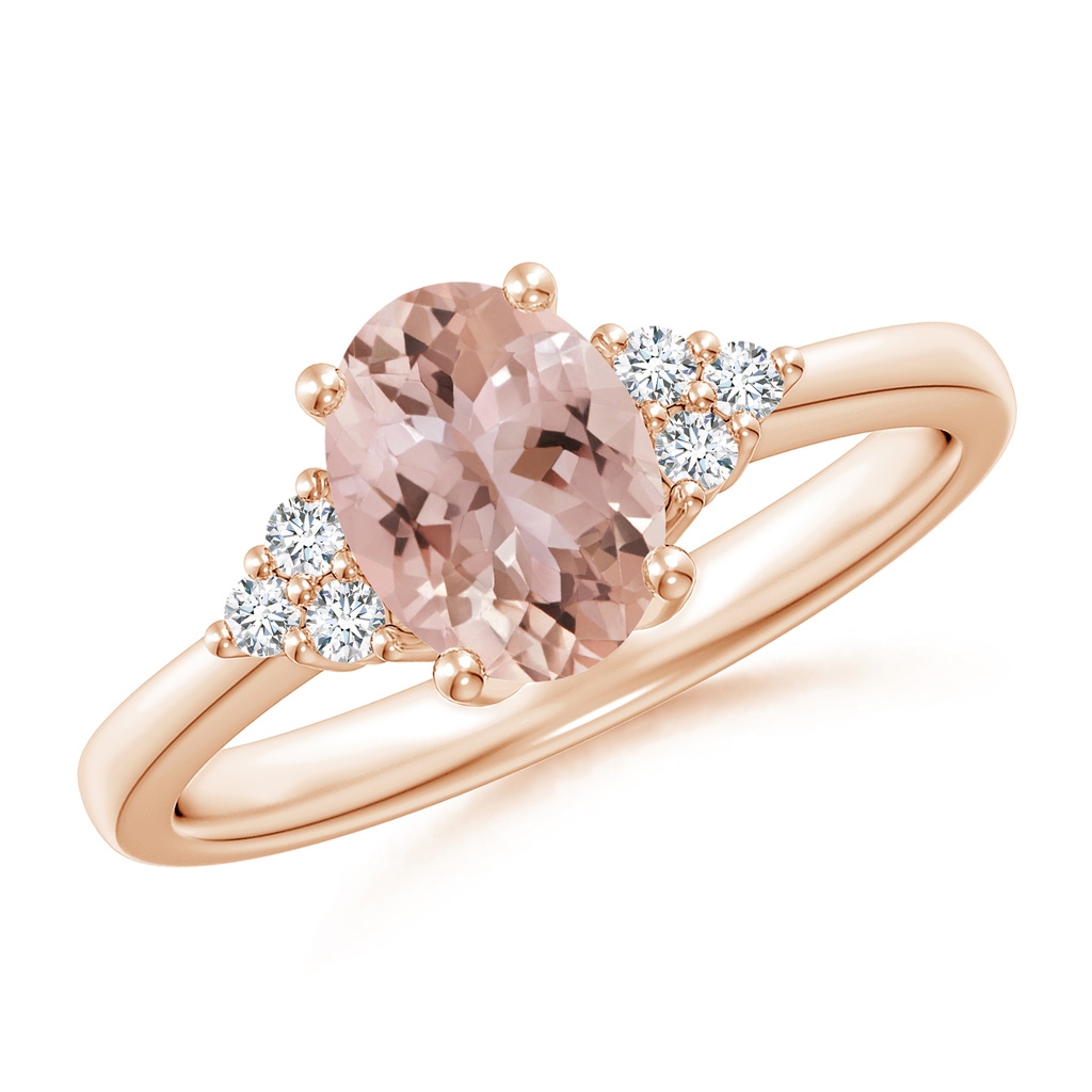 8x6mm AAA Solitaire Oval Morganite Ring with Trio Diamond Accents in Rose Gold