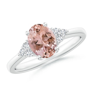 8x6mm AAAA Solitaire Oval Morganite Ring with Trio Diamond Accents in P950 Platinum