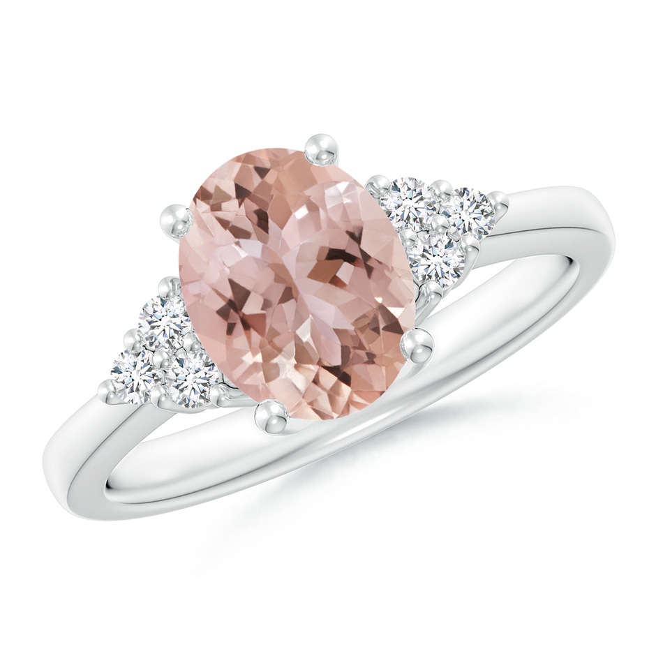 9x7mm AAA Solitaire Oval Morganite Ring with Trio Diamond Accents in P950 Platinum 
