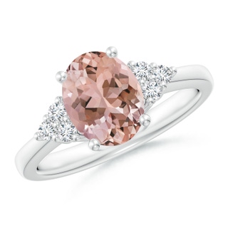 9x7mm AAAA Solitaire Oval Morganite Ring with Trio Diamond Accents in P950 Platinum