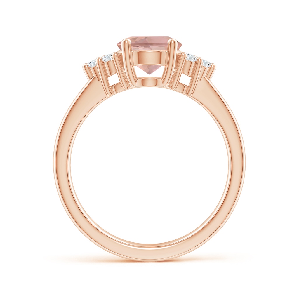 9x7mm AAAA Solitaire Oval Morganite Ring with Trio Diamond Accents in Rose Gold Side 199