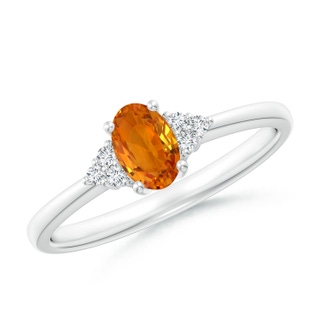 6x4mm AAA Solitaire Oval Orange Sapphire Ring with Trio Diamond Accents in White Gold