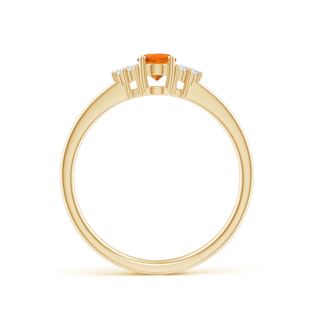 6x4mm AAAA Solitaire Oval Orange Sapphire Ring with Trio Diamond Accents in Yellow Gold Side 1