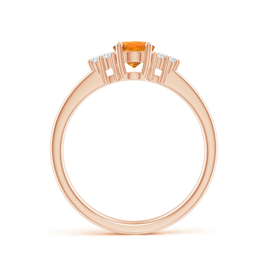 7x5mm AAA Solitaire Oval Orange Sapphire Ring with Trio Diamond Accents in Rose Gold Side 1