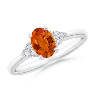 7x5mm AAAA Solitaire Oval Orange Sapphire Ring with Trio Diamond Accents in P950 Platinum