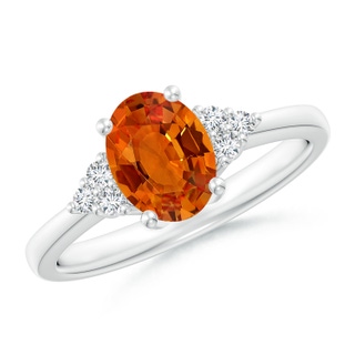 8x6mm AAAA Solitaire Oval Orange Sapphire Ring with Trio Diamond Accents in P950 Platinum