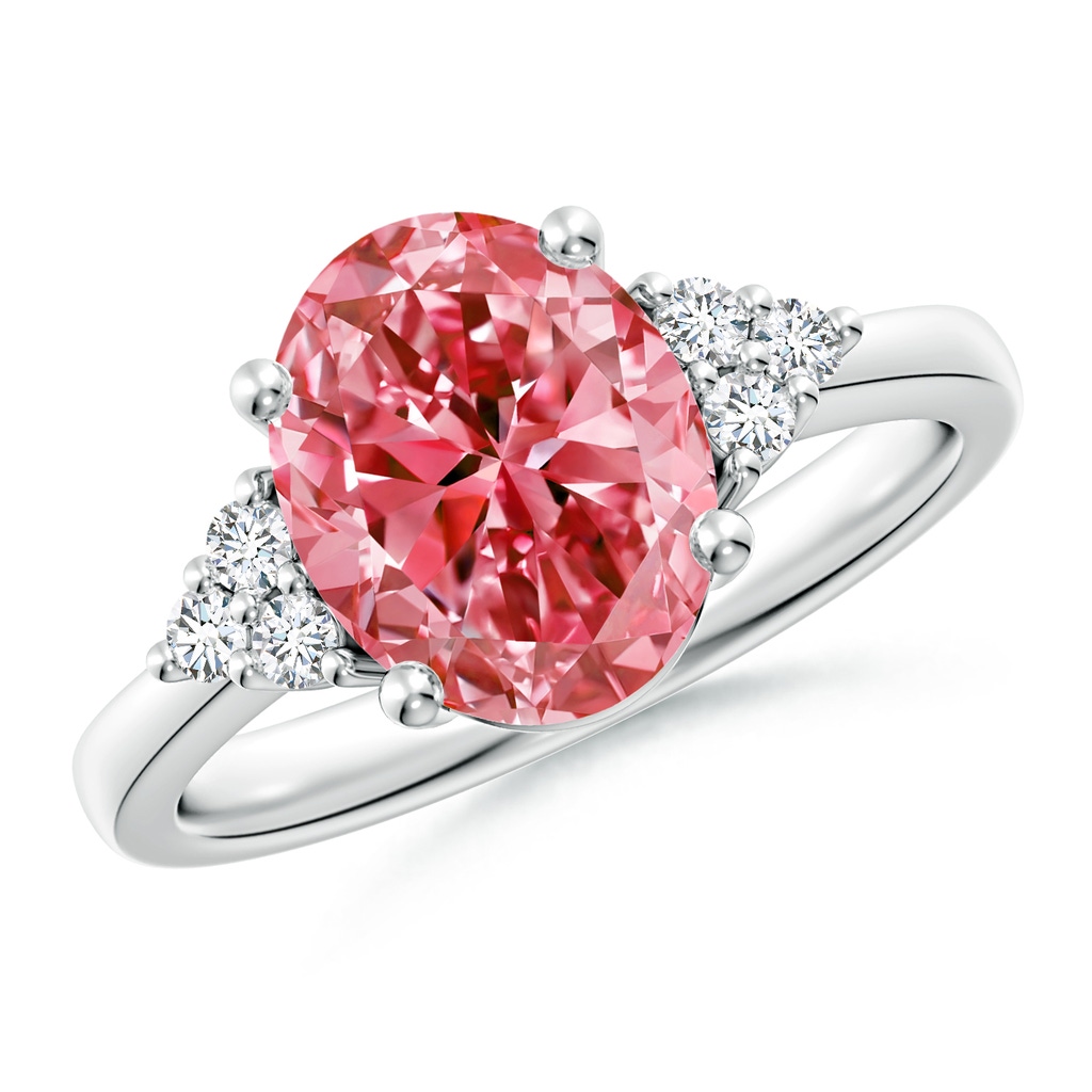 10x8mm AAAA Solitaire Oval Fancy Intense Pink and White Diamond Promise Ring in P950 Platinum