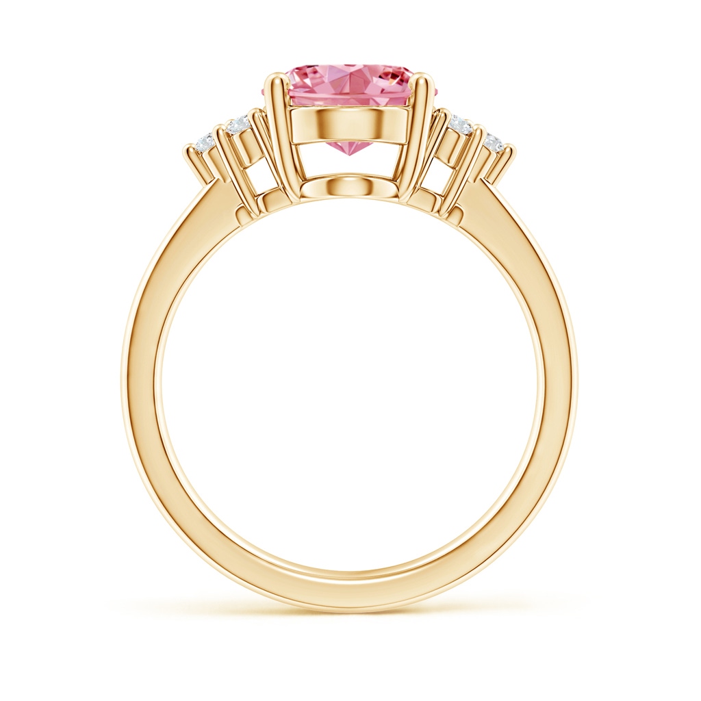10x8mm AAAA Solitaire Oval Fancy Intense Pink and White Diamond Promise Ring in Yellow Gold - side 199