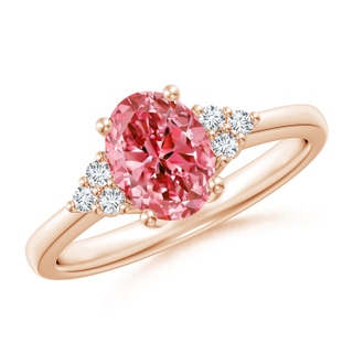 8x6mm AAAA Solitaire Oval Fancy Intense Pink and White Diamond Promise Ring in 10K Rose Gold