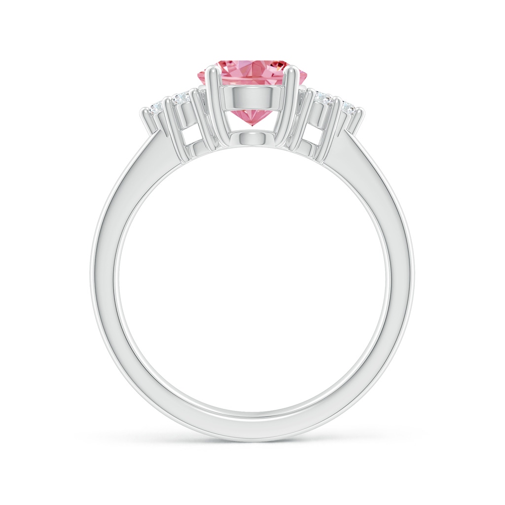 9x7mm AAAA Solitaire Oval Fancy Intense Pink and White Diamond Promise Ring in White Gold - side 199