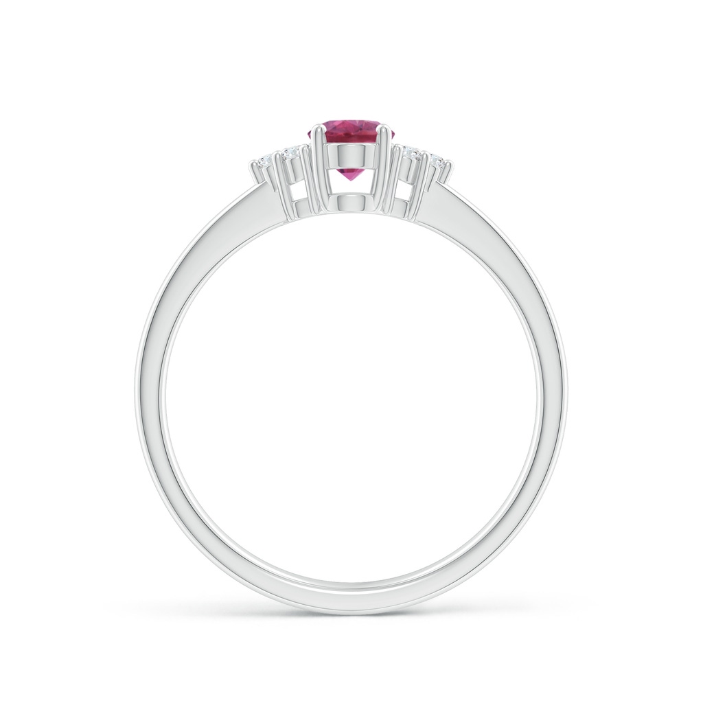 6x4mm AAA Solitaire Oval Pink Tourmaline Ring with Trio Diamond Accents in White Gold Side 1