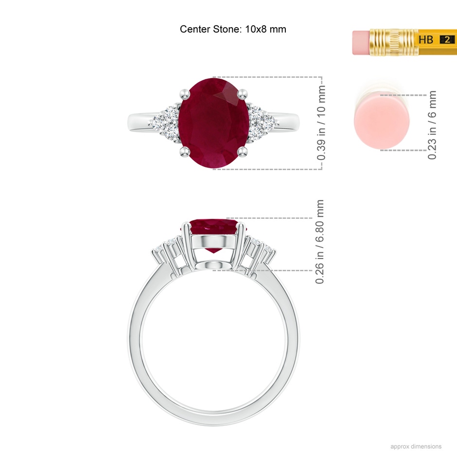 10x8mm A Solitaire Oval Ruby and Diamond Promise Ring in P950 Platinum ruler