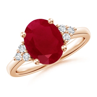10x8mm AA Solitaire Oval Ruby and Diamond Promise Ring in Rose Gold