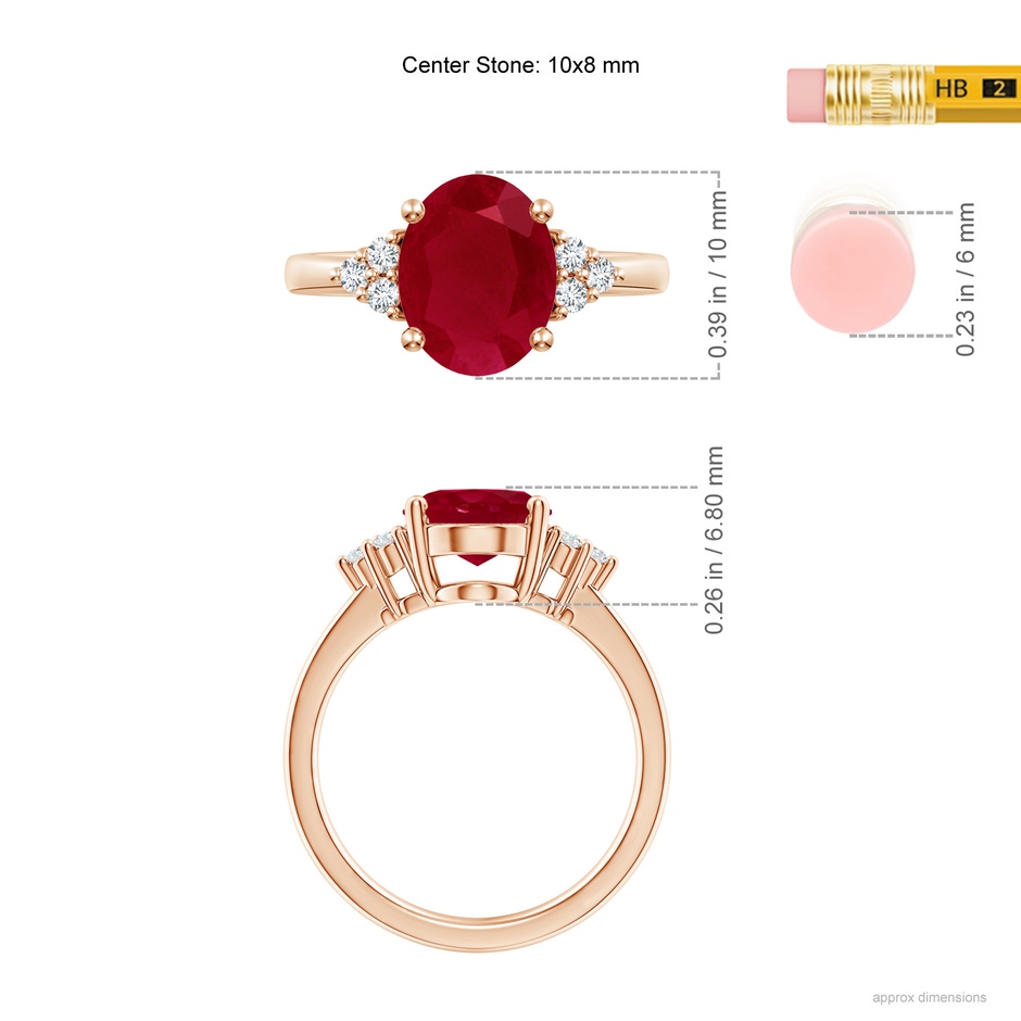 10x8mm AA Solitaire Oval Ruby and Diamond Promise Ring in Rose Gold ruler