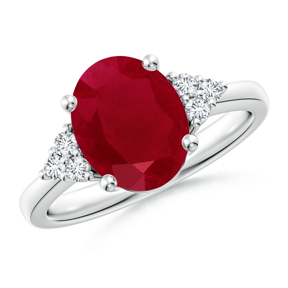 10x8mm AA Solitaire Oval Ruby and Diamond Promise Ring in White Gold 